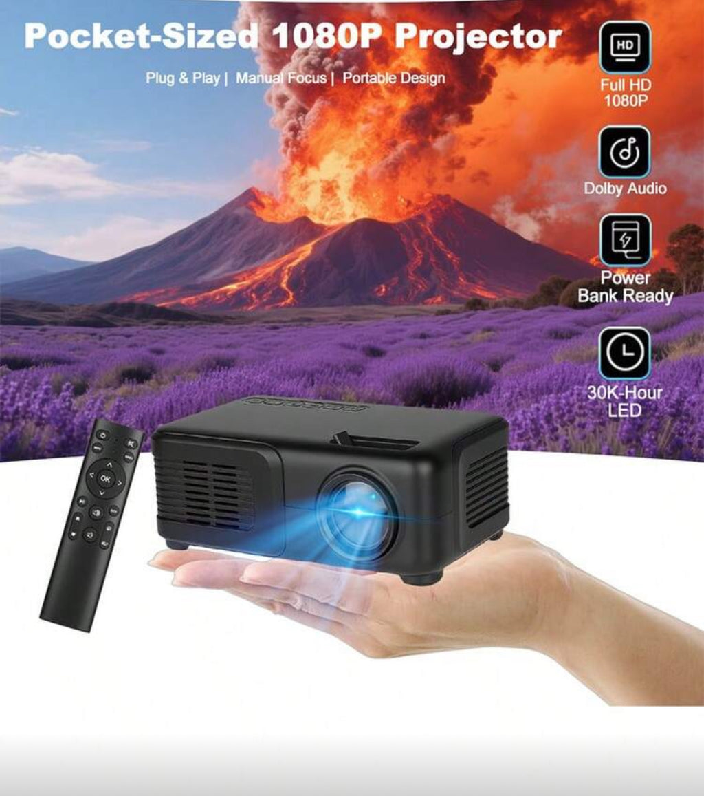 Mini-Projektor, 1080P-unterstützter Outdoor-Filmprojektor, mit HD-Multimedia-Schnittstelle und Fernbedienung, kompatibel mit TV-Smartphone-Tablet-Laptop-Spielekonsole